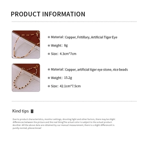 Detailed size and material specifications for floral tiger eye beaded necklaces