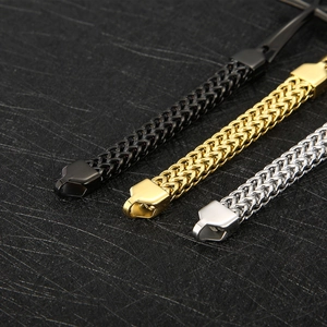 Punk-Doppelreihiges Edelstahl-Flechtarmband mit Kreuz in Schwarz, Gold und Silber