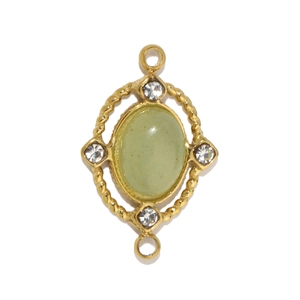 Detail of oval green stone pendant with gold metal frame and cz accents for jewelry diy