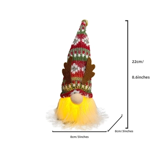 Lighted Christmas gnome plush with reindeer antlers and size info on white background