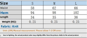 Size chart for knit plaid skirt set showing waist and length measurements in centimeters
