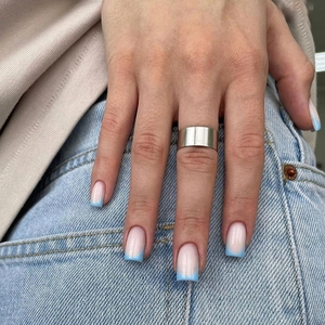 French Blue Square Press On Nails Medium Length Nude Pink Plastic Artificial False Nail Tips Elegant Manicure For Women