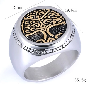 Detailed view of Tree of Life signet ring with 21mm diameter and 23.6g weight metrics