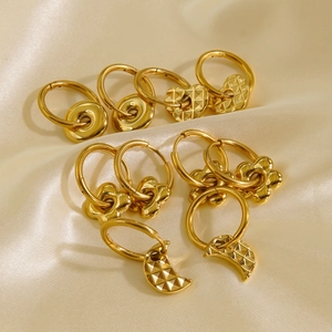 18K gold plated stainless steel hoop earrings with heart moon and flower charms