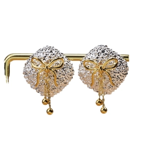 French minimalist geometric gold-plated bow tassel earrings in gold and silver dual-tone