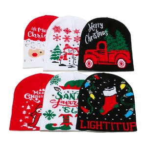 Set of 6 festive Christmas knitted beanies with snowman and holiday patterns