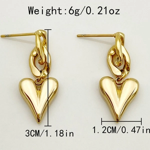 Golden chunky chain heart dangle earrings for women showing size dimensions