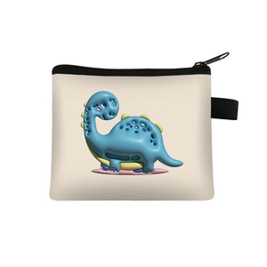 Detailed view of the cute blue 3D dinosaur print on the off-white zipper coin purse