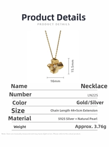 Detail view of S925 silver flower pendant necklace with natural pearl and matte finish