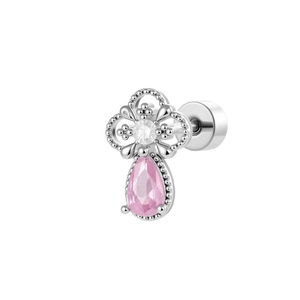 Kreativer Pilz-Zirkon-Knorpel-Piercing-Ohrring mit rosa Tropfenstein in Silber-Optik