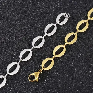 Stainless Steel Oval Link Chain Necklace Trendy Fashion Jewelry For Women With Lobster Clasp Electroplated Geometric