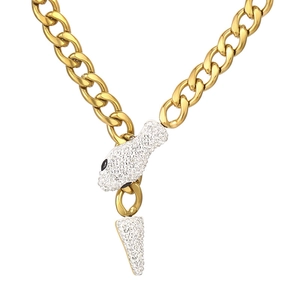 Chunky gold-plated cuban chain necklace featuring a pavé diamond snake clasp
