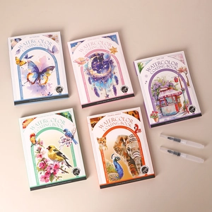 Portable watercolor painting book set with five themes and two water brushes