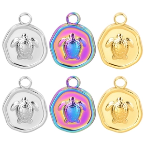 Pendente Tartaruga Di Mare Medaglia Rilievo Acciaio Inossidabile Charm Nautico Per Creazione Gioielli Fai Da Te Accessori