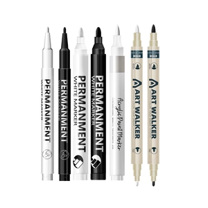 Professional 7-piece white acrylic marker set with various nib sizes for art and design