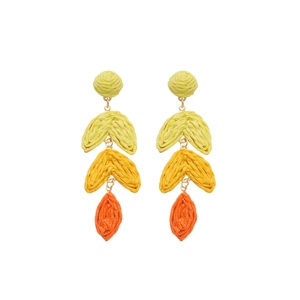 Bohemian style raffia tassel earrings with orange gradient layers for summer beach vacations