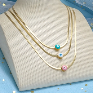 Collar de Colgante de Ojo Turco de Acero Inoxidable y Cobre para Mujer Cadena de Serpiente Esmalte Joyería