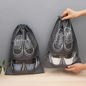 Portable Shoe Storage Bags Non Woven Fabric With Transparent Window Drawstring Dustproof Travel Organizer For Sneakers