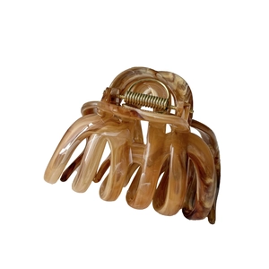 Brown amber ink wash marble hair claw clip for thick hair with gold spring detail