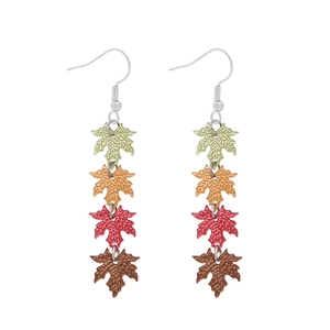 Creative maple leaf drop earrings featuring colorful autumn gradient enamel design