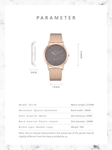 Detail view of rose gold quartz watch with grey matte dial and plastic band measurements