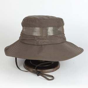 Wide Brim Bucket Hat Breathable Mesh Sun Protection Outdoor Fishing Hiking Adjustable Windproof String Lightweight