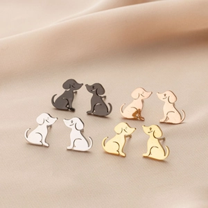Cute Cartoon Puppy Dog Stud Earrings Stainless Steel Minimalist Animal Shape Earrings Gold Silver Rose Gold Black Jewelry For Women Gift