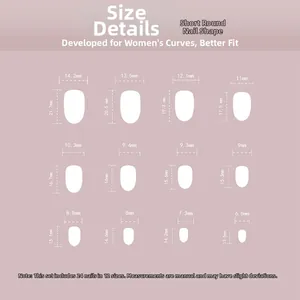 Guide des tailles pour faux ongles ovales courts avec 12 dimensions précises