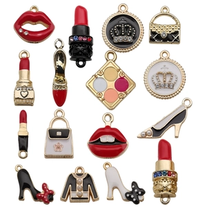Set of 15 fashion-themed enamel and rhinestone alloy charms for DIY jewelry making