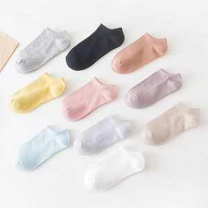 Women Cotton Blend Low Cut Socks No Show Invisible Ankle Breathable Solid Candy Color Ribbed Cuffs Simple Soft