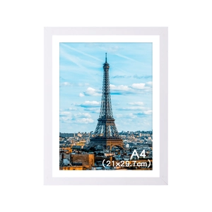 Detail of A4 size white minimalist photo frame with mat for 21x29.7cm pictures