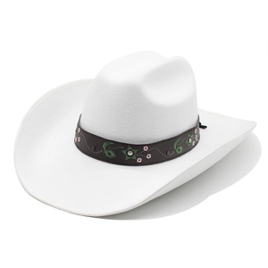 Western Cowboy Hat Wool Felt Vintage Embroidered Floral Band Rivets Wide Brim Jazz Cap Men Women