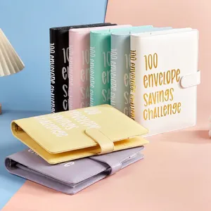 100 Envelope Savings Challenge binder with faux leather cover and magnetic buckle closure