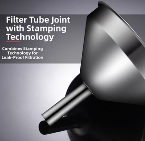 Detail of 304 stainless steel funnel showing the stamped joint for leakproof kitchen use
