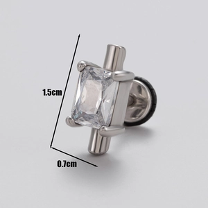 Detailed macro view showing the 1.5cm by 0.7cm dimensions of the zircon stud earring