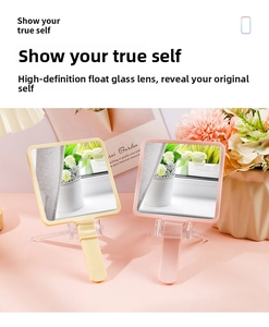 Detail of handheld makeup mirror with high-definition float glass lens and stand