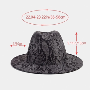 Elegant grey snakeskin pattern wool fedora hat with wide brim and 56-58cm head size