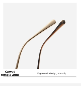 Close-up of ergonomic champagne gold curved metal temples for non-slip sunglasses