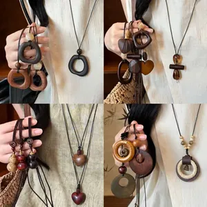 Halskette Im Ethnischen Retro Stil Mit Holzperlen Wachsseil Legierung Harz Für Damen Boho Schmuck