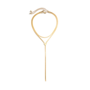 Elegant gold double-layered Y-shaped necklace with a herringbone chain and tassel pendant