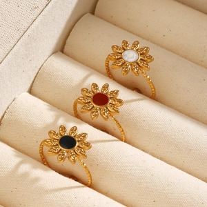 Anello Girasole Vintage Placcato Oro 18K Acciaio Inossidabile Smalto Colorato Fascia Regolabile Gioielli Donna