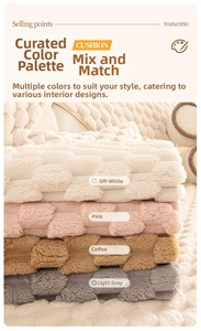 Plush faux rabbit fur sofa cushions in white, pink, coffee and gray stacked layers