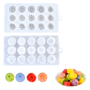 15-cavity flower silicone mold for baking chocolate and candies on white background