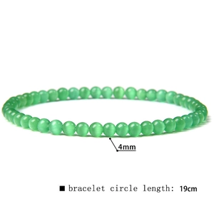 Detail of 4mm green moss agate beads showing natural cat-eye effect and 19cm size