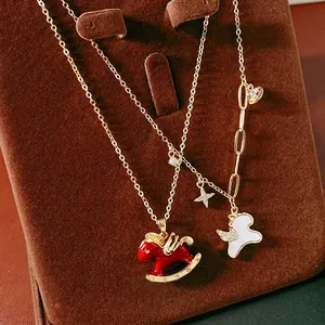 Rocking Horse Pegasus Pendant Necklace Copper Zircon Enamel Mother Of Artificial Pearl Stars Planets Fashion Jewelry For Women