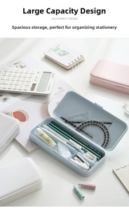 Detail of multi-compartment pencil box showing organized storage for various school supplies