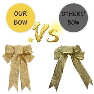 25cm gold glitter Christmas bow ornament with premium wired edges for holiday tree decor