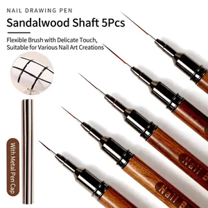 Professional Nail Art Liner Brush Sandalwood Wood Handle Ultra Fine Needle Tube Drawing Pen With Metal Cap Salon Manicure Tool