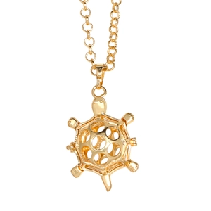 Hohl goldene Schildkröte Diffusor Medaillon Anhänger Halskette mit Käfig Design weiß