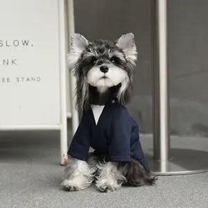 Felpa Con Cappuccio Per Cani Blu Marino Finto Due Pezzi Scollo A V Ricamo Abbigliamento Casual Per Cani Piccola Taglia